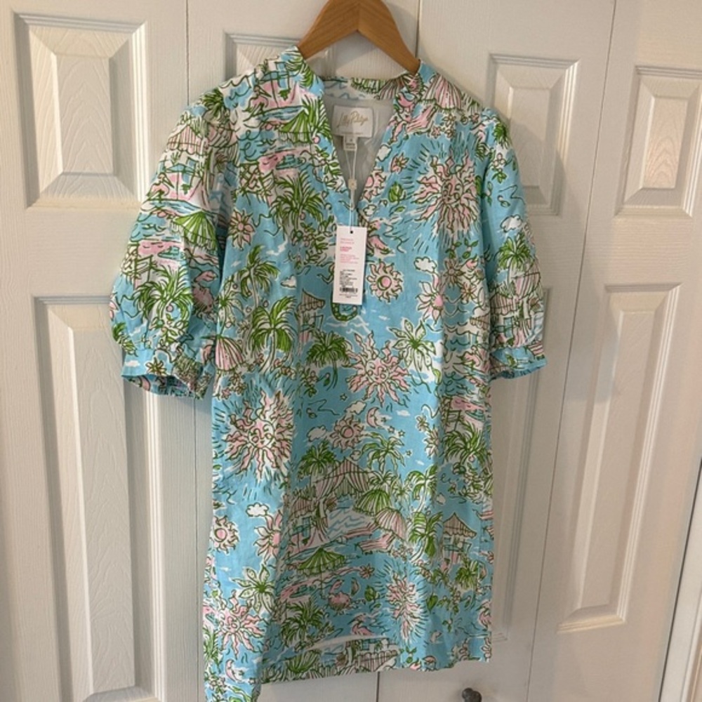 Lilly Pulitzer Blue Floral Puff Sleeve Dress